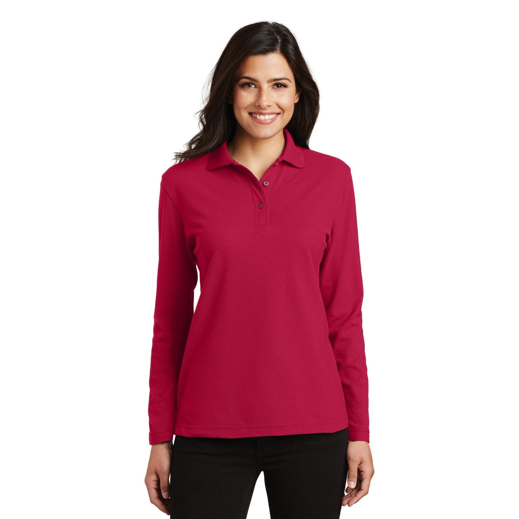 Port Authority-Port Authority® Women's Silk Touch™ Long Sleeve Polo. L500LS-MedTech-5